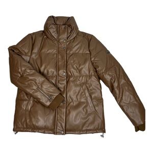 Brown Leather Puffer Coat
